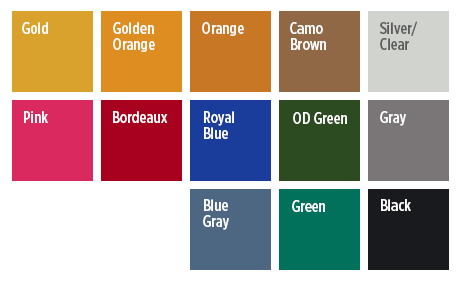 Anodizing color options: Gold, Orange, Golden Orange, Bordeaux, Pink, Royal Blue, OD Green, Green, Blue Gray, Gray, Clear, Camo Brown and Black